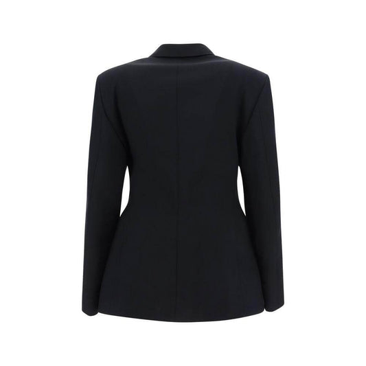 Rear view of Balenciaga Hourglass Blazer Jacket, featuring structured shoulders, fitted waist, and classic lapels in black.
