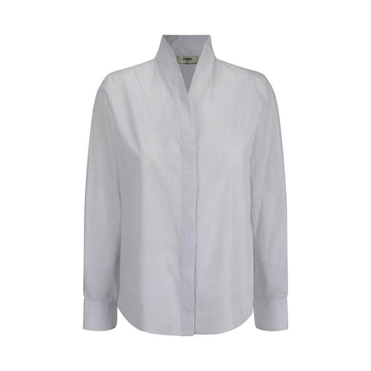 Fendi cotton shirt with v-neck, concealed button closure, striped pattern, regular fit, perfect for stylish comfort and elegance.