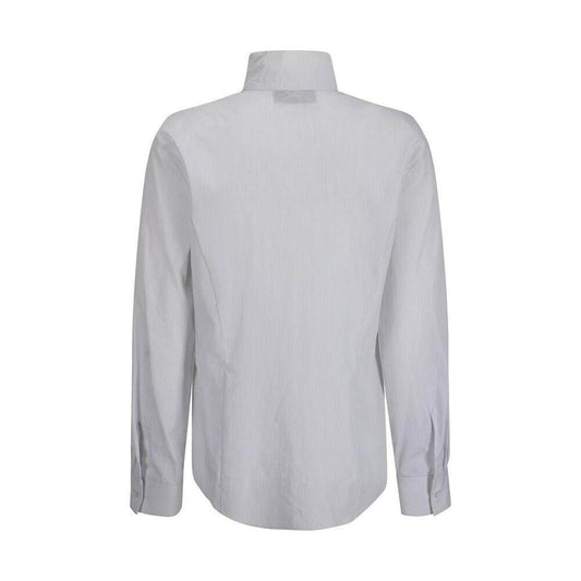 Back view of Fendi cotton shirt with v-neck and striped pattern, featuring a concealed front button closure and regular fit design.