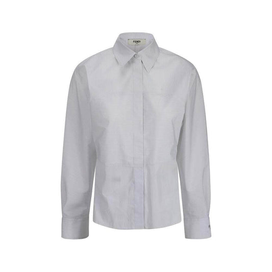 Fendi cotton shirt with classic collar, concealed button closure, striped pattern, regular fit design.