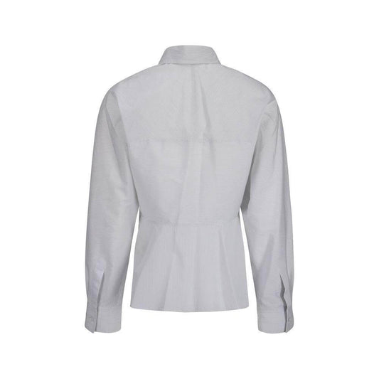 Back view of Fendi cotton shirt with classic collar, concealed button closure, and striped pattern in regular fit.