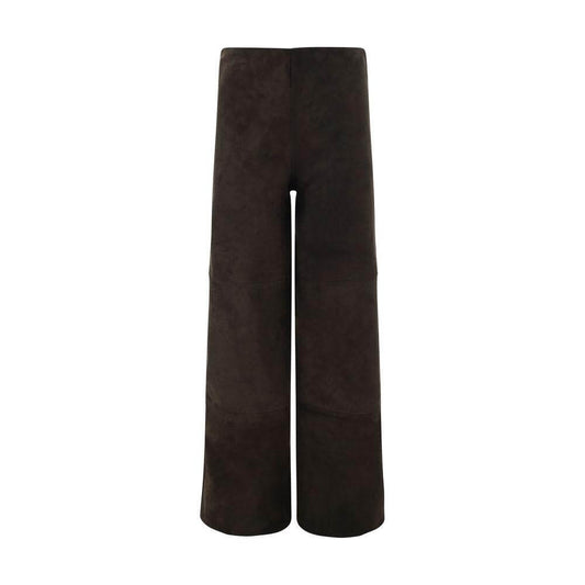 Arma Karina Leather Pants with elastic waistband, panelled suede, wide leg, monochrome pattern.