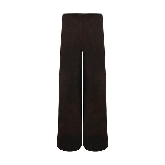 Arma Karina Leather Pants with elastic waistband, panelled suede design, wide leg, monochrome pattern. Fashionable and stylish.