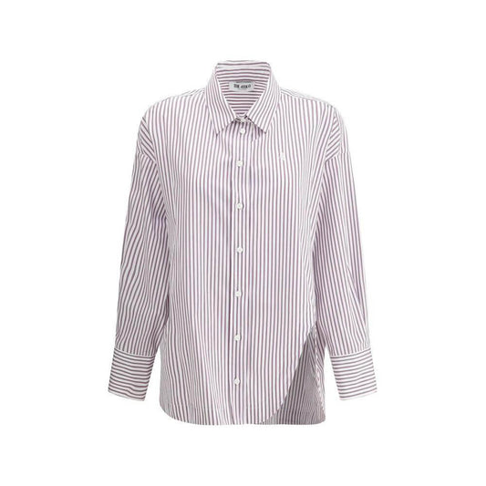 The Attico asymmetrical striped cotton shirt with oversized wide bell sleeves and front button closure for a modern sophisticated look.