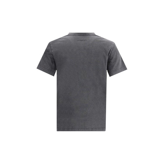 Back view of a Courrèges cotton T-shirt in monochrome with ribbed crew neck and iconic embroidered logo, regular fit.