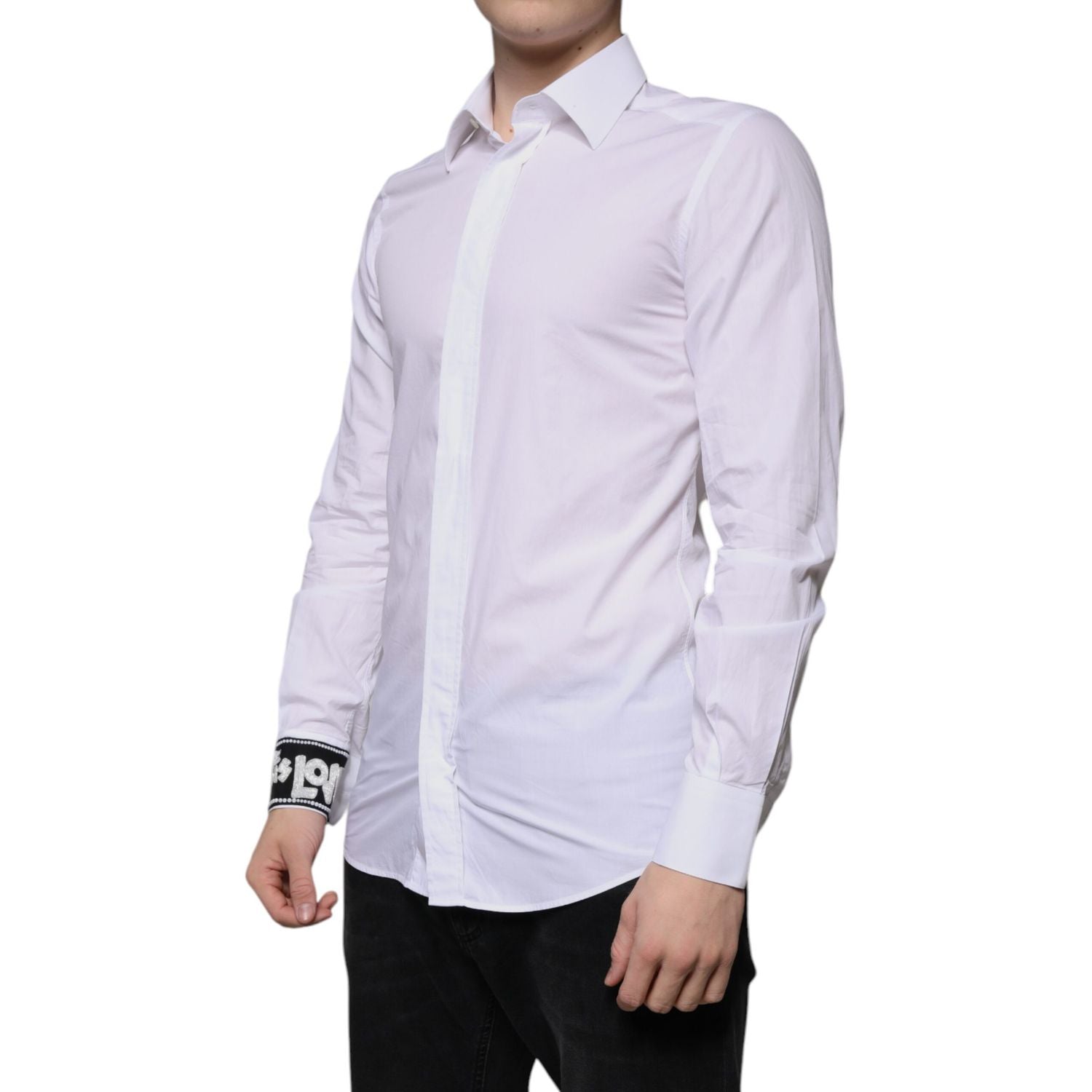 Dolce & Gabbana White Cotton Slim Fit Men GOLD Dress Shirt
