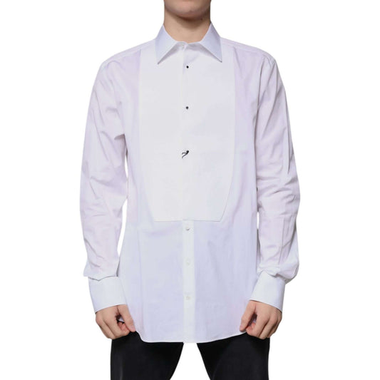 Dolce & Gabbana White Bib Cotton Poplin GOLD Formal Shirt Dolce & Gabbana Light Gray