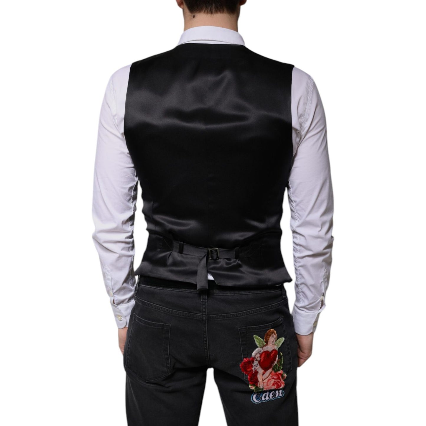 Dolce & Gabbana Black Wool Formal Dress Men Waistcoat Vest