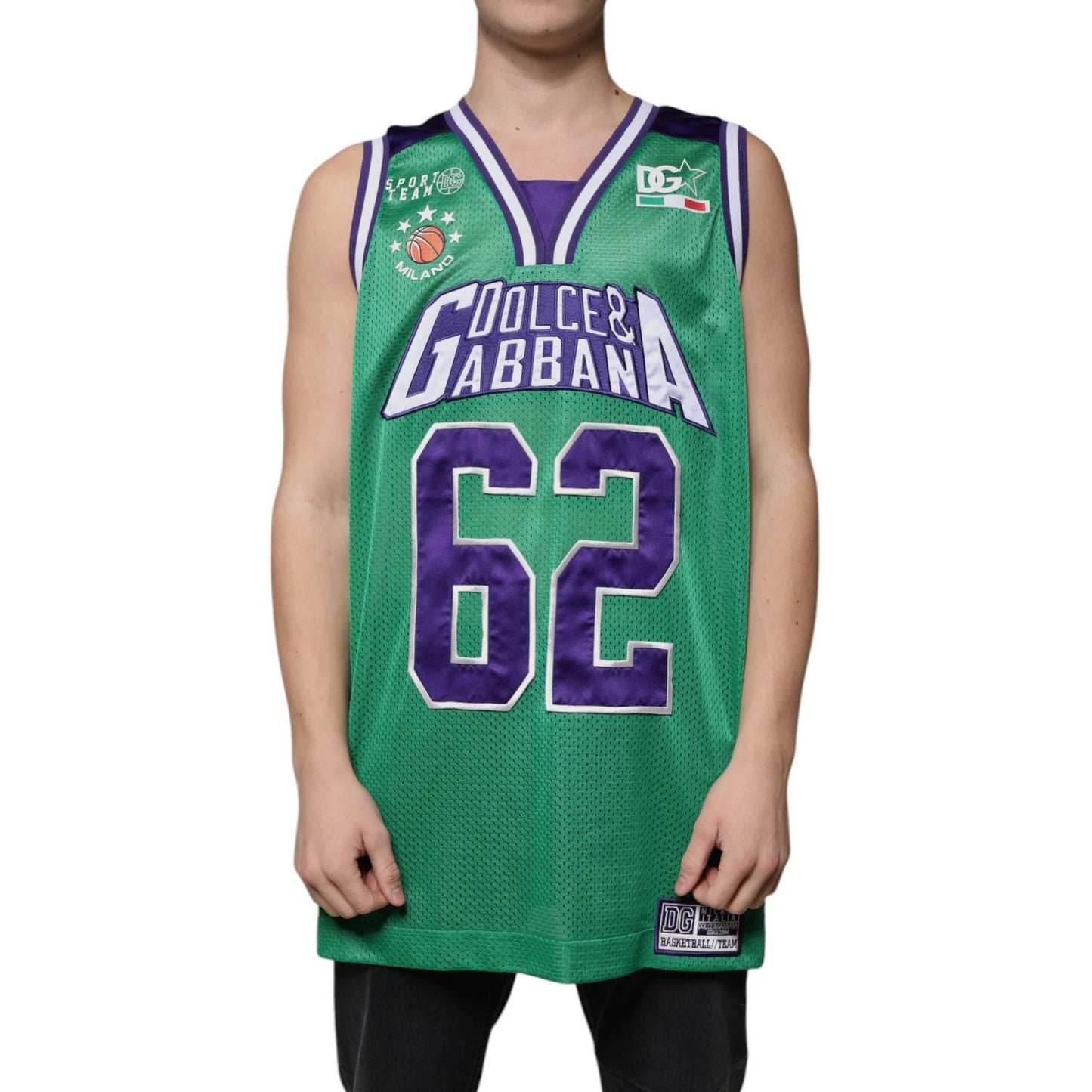 Dolce & Gabbana Green Polyester Jersey Sleeveless T-shirt