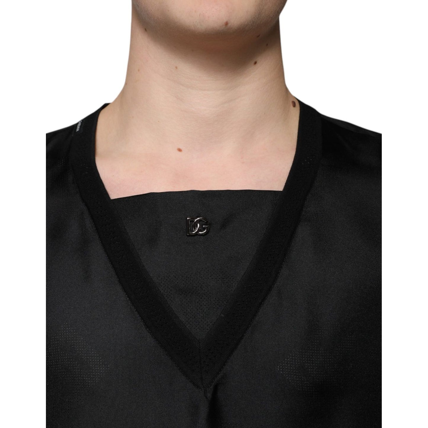 Dolce & Gabbana Black Cotton Square Neck Short Sleeve T-shirt