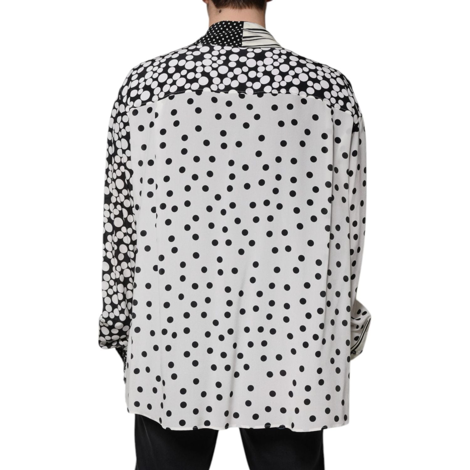Dolce & Gabbana Black White Polka Dots Silk Men Casual Shirt