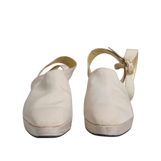 Dolce & Gabbana Off White Block Heels Slingback Sandals Shoes