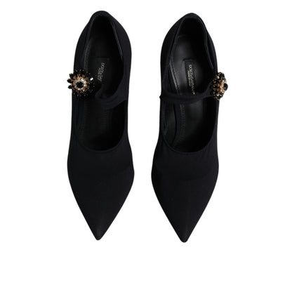 Dolce & Gabbana Black Mary Jane Stretch Crystal Pumps Shoes