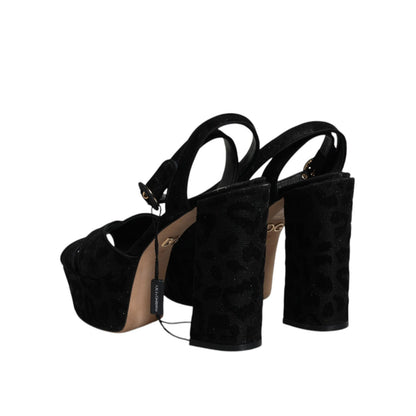 Dolce & Gabbana Black Leopard Platform Heels Sandals Shoes