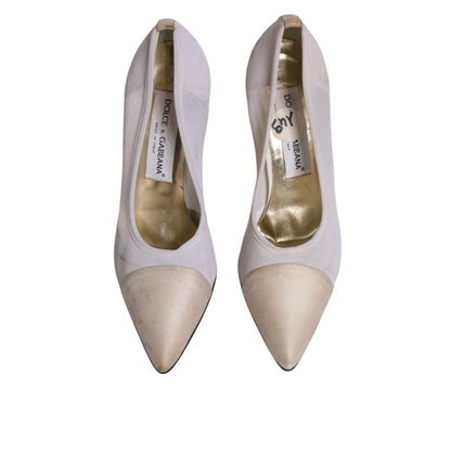 Dolce & Gabbana White Beige Leather High Heels Pumps Shoes