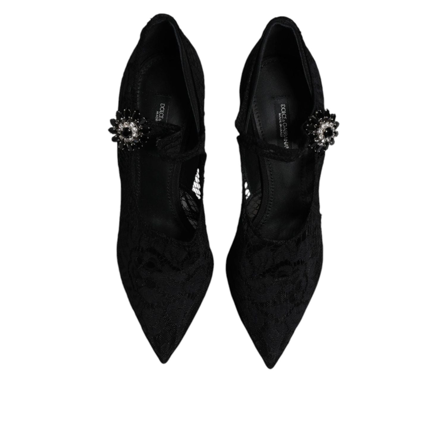 Dolce & Gabbana Black Lace Crystals Mary Jane Pumps Shoes