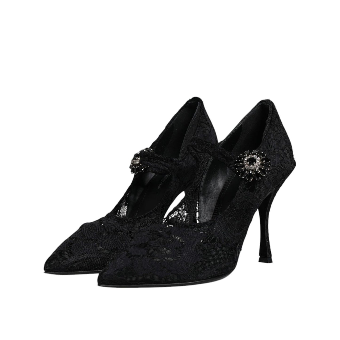 Dolce & Gabbana Black Lace Crystals Mary Jane Pumps Shoes