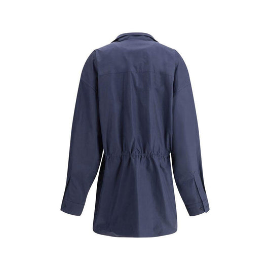 Back view of Balenciaga Shirt Mini Dress in navy with classic collar and elasticated waistband.