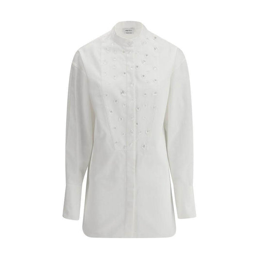Alexander McQueen Cotton Stone Shirt with mandarin collar and transparent stone embellishments for a luxurious and elegant look.