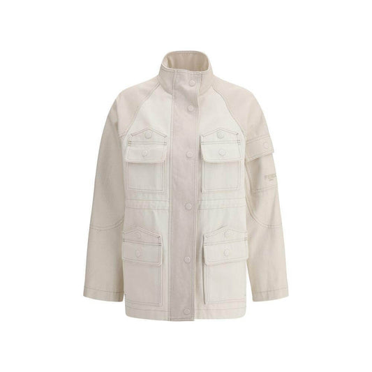 Fendi Denim Bomber Jacket with high collar, front snap closure, and four front patch pockets, blending style and practicality.