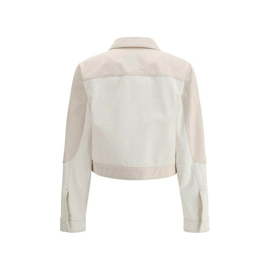 Fendi FF print denim jacket back view displaying classic collar and elegant design