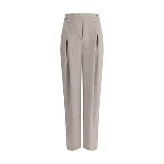 Fendi pied-de-poule wool pants with front zipper, hook-and-eye closure, and side welt pockets, offering timeless elegance and style.