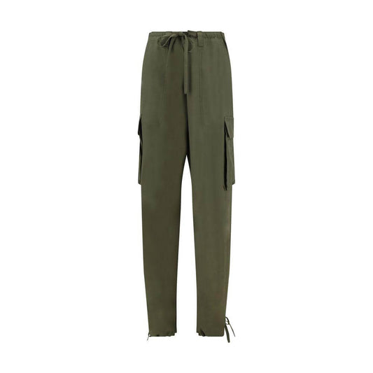 Golden Goose cargo pants with wide-leg design, adjustable drawstring waist, multiple cargo pockets, and zipper hems in monochrome.