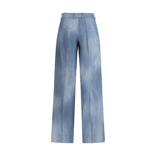 Ermanno Scervino Marocain palazzo pants in blue, featuring belt loops and side zipper, offering elegant comfort and a fluid fit.