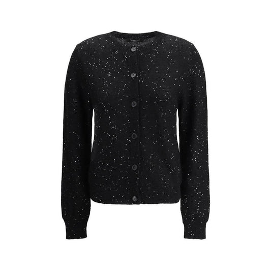 Fabiana Filippi Sequined Cardigan with ribbed crew neck and cuffs, front button closure, sparkling all-over sequins for elegance.