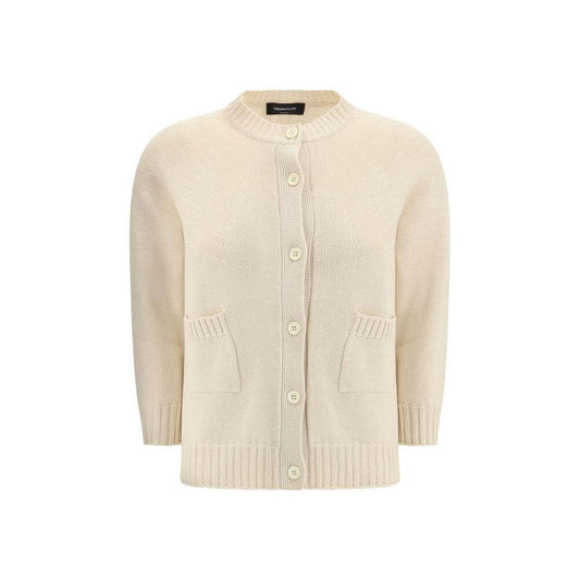 Fabiana Filippi Cotton Cardigan with Ribbed Neck and Cuffs, Front Button Closure, and Two Welt Pockets
