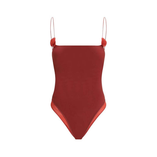 Oséree Rose Swimsuit, one-piece with thin straps, 3D rose appliqués, tone-on-tone semi-transparent design, elegant and feminine.