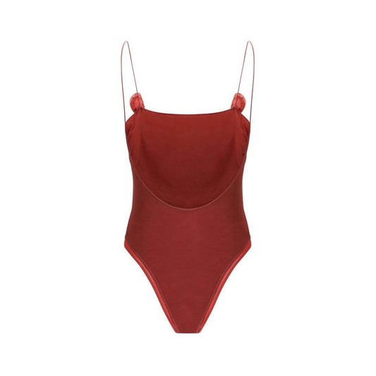 Oséree Rose Swimsuit featuring 3D rose appliqués, thin straps, and a double layer tone-on-tone semi-transparent design for a feminine look.