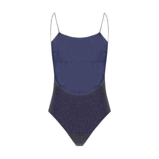 Oséree Lumiere Maillot Swimsuit, one-piece with thin straps and open back, monochrome with all-over glitter, elegant beachwear.