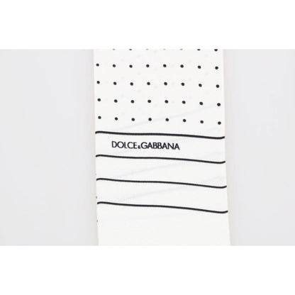 Dolce & Gabbana White Polka Dotted Silk Skinny Scarf Silk Scarf