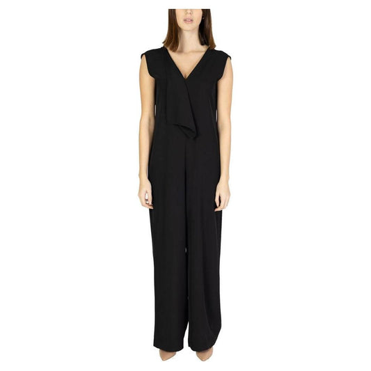 Elegant women's black jumpsuit by Sandro Ferrone, made from polyester and elastene, part of the Spring/Summer collection.