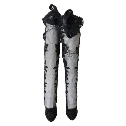 Dolce & Gabbana Black Floral Embroidered Socks Boots