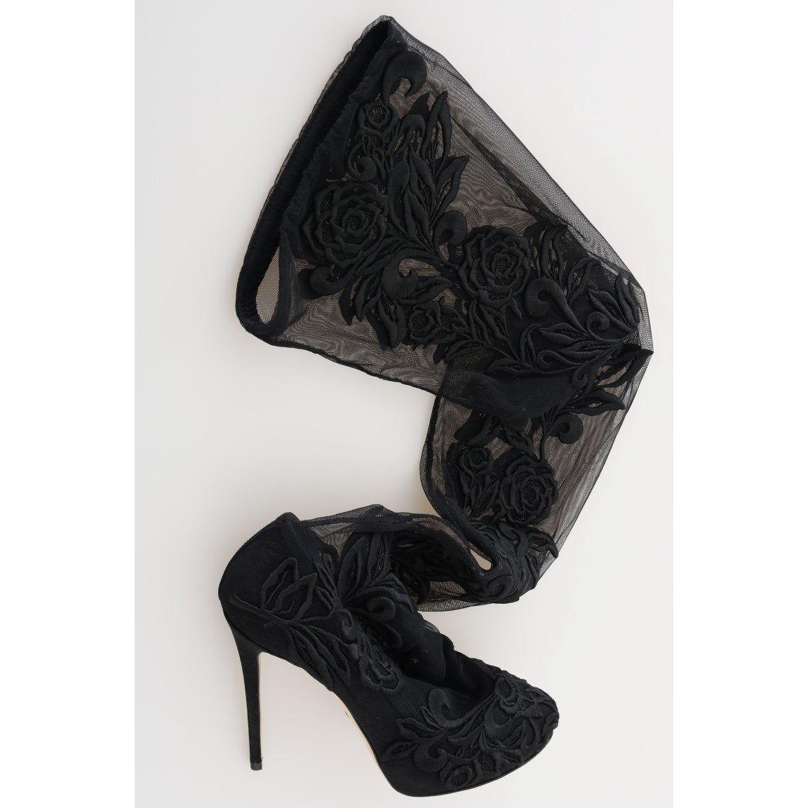حذاء طويل فوق الركبة مزين بالزهور من دولتشي آند غابانا