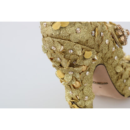 Dolce & Gabbana Gold Floral Crystal Mary Janes Pumps