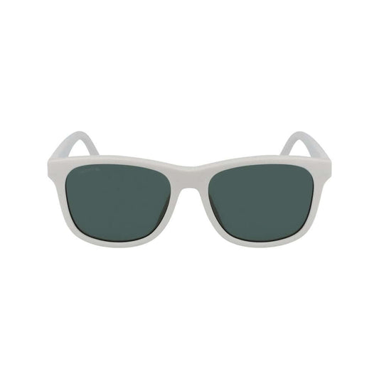 Lacoste white injected unisex sunglasses L3638SE with green lenses, model dimensions 51/16/135 mm, offering UV protection.