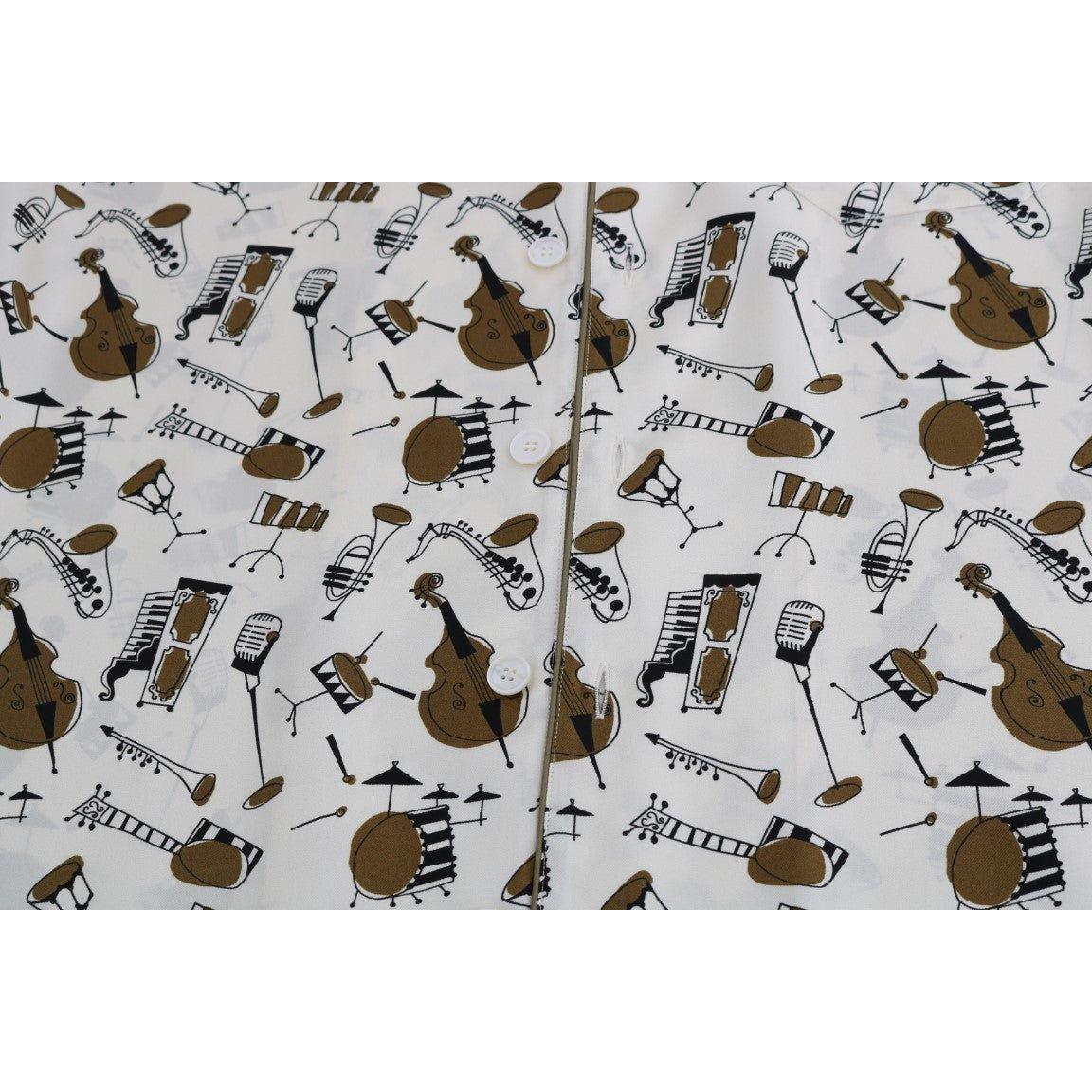 Dolce & Gabbana White Silk JAZZ Motive Print Shirt