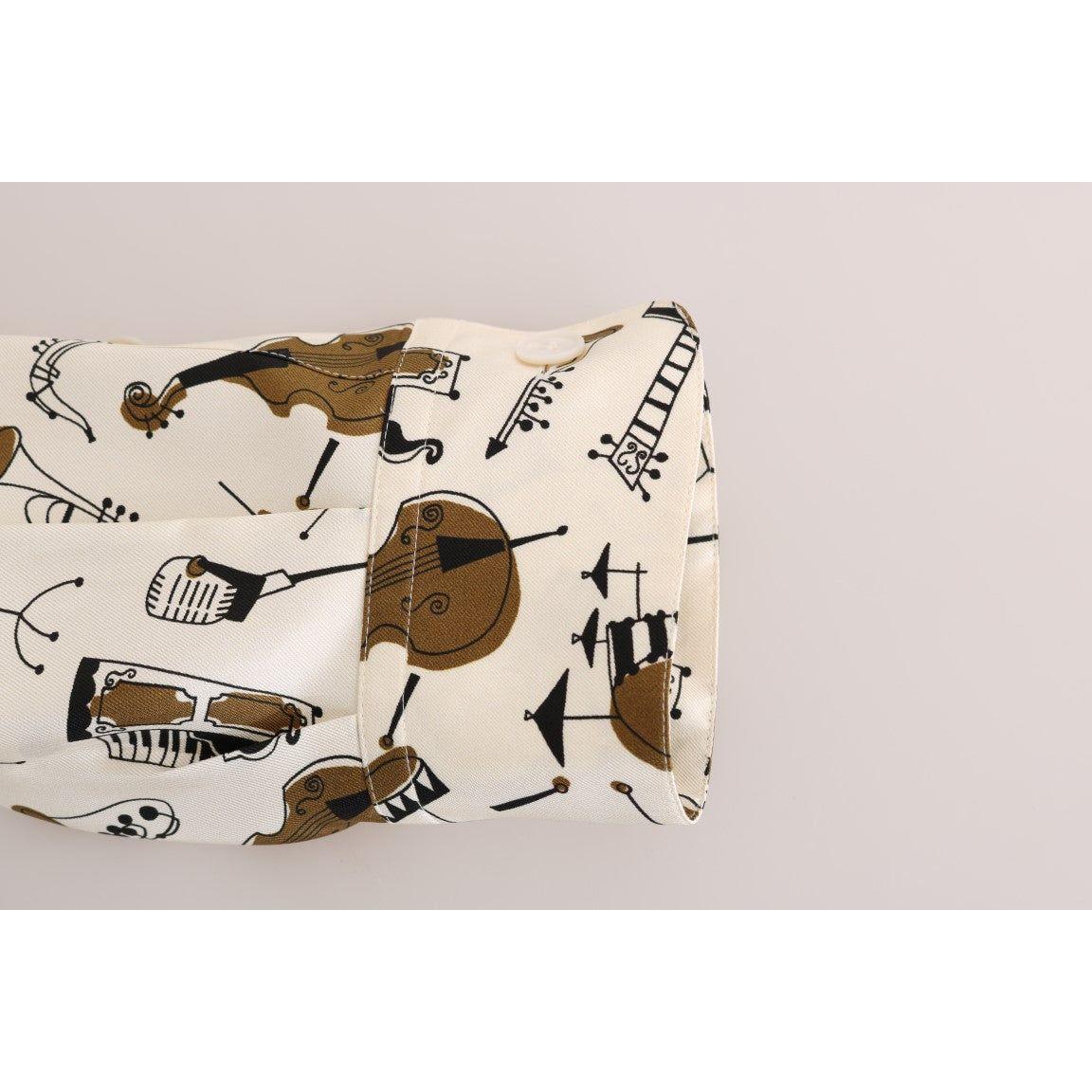 Dolce & Gabbana White Silk JAZZ Motive Print Shirt