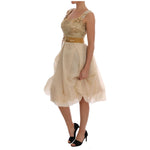 Dolce & Gabbana Gold Silk Crystal Embellished Dress DR1364-1