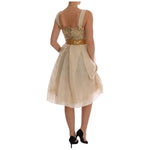Dolce & Gabbana Gold Silk Crystal Embellished Dress DR1364-1