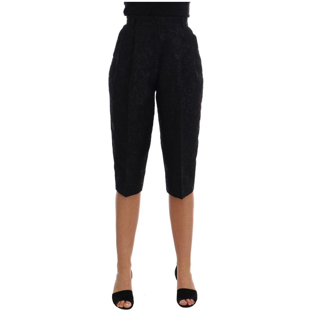 Dolce & Gabbana Black Brocade High Waist Capri Shorts Jeans & Pants