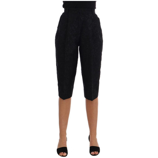Dolce & Gabbana Black Brocade High Waist Capri Shorts Jeans & Pants