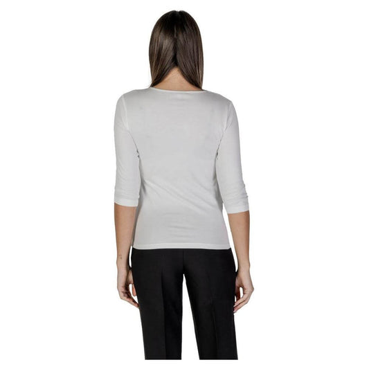Back view of a women's white short-sleeved t-shirt from Street One, made with a cotton and modal blend, part of the Spring/Summer collection.