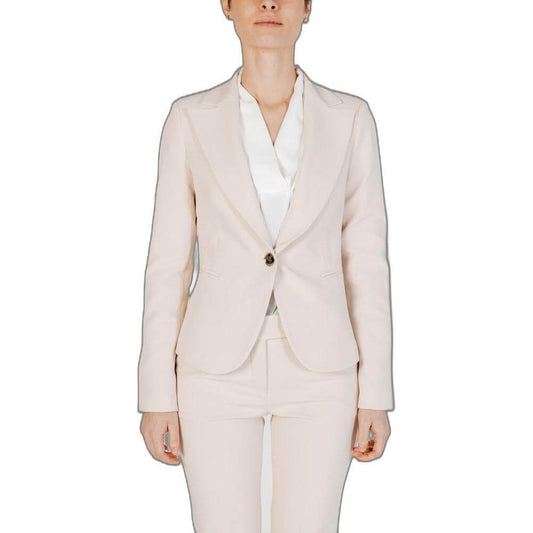 Rinascimento beige polyester women's blazer, spring/summer collection, sleek and stylish with button detail, 90% polyester, 10% elastane.