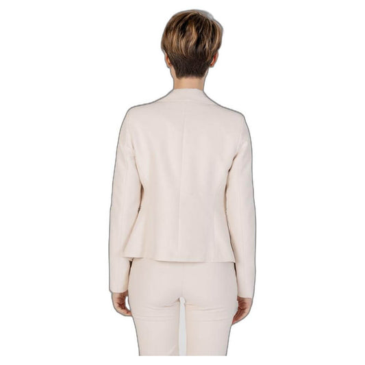 Back view of Rinascimento beige polyester women's jacket and blazer, spring/summer collection, 90% polyester, 10% elastane.