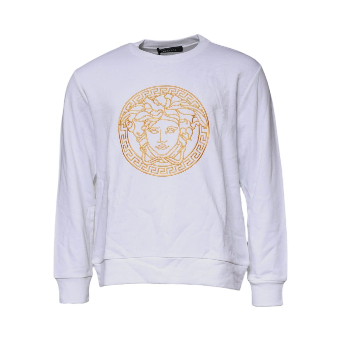 Versace White Medusa Embroidery Crew Neck Pullover Sweater