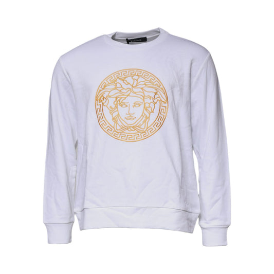 Versace White Medusa Embroidery Crew Neck Pullover Sweater